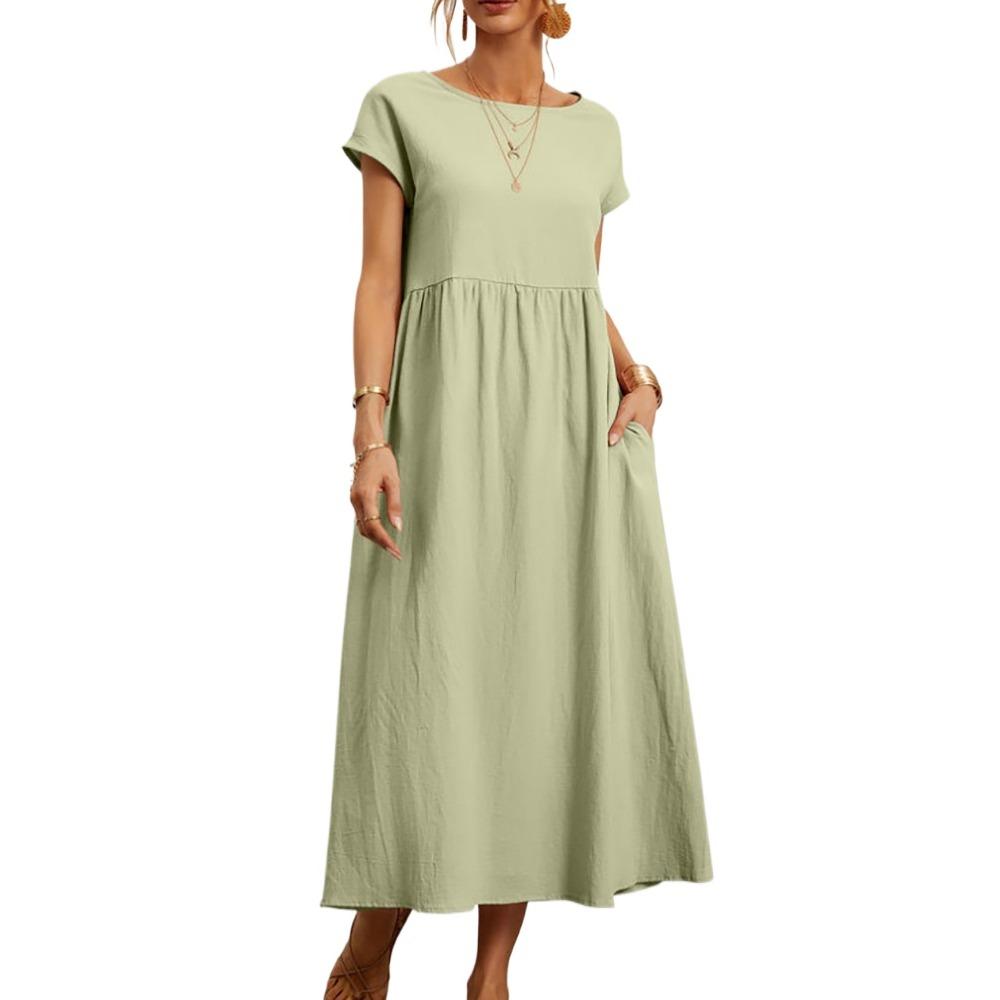 

GMXIA Женская мода лето весна однотонный принт с коротким рукавом и круглым вырезом повседневные платья XXXXXL светло-зеленый