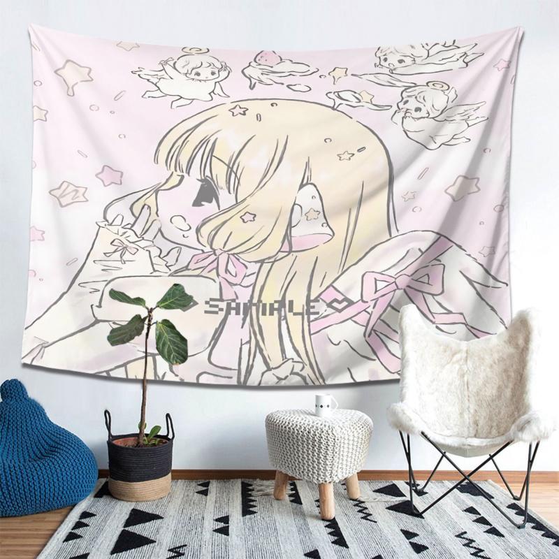 VIKAMA Weicher Süßer Mädchen Anime Wandteppich Japanischer Anime Dekoratives Tuch Schlafzimmer Nachttisch Studio Raum Dekoration