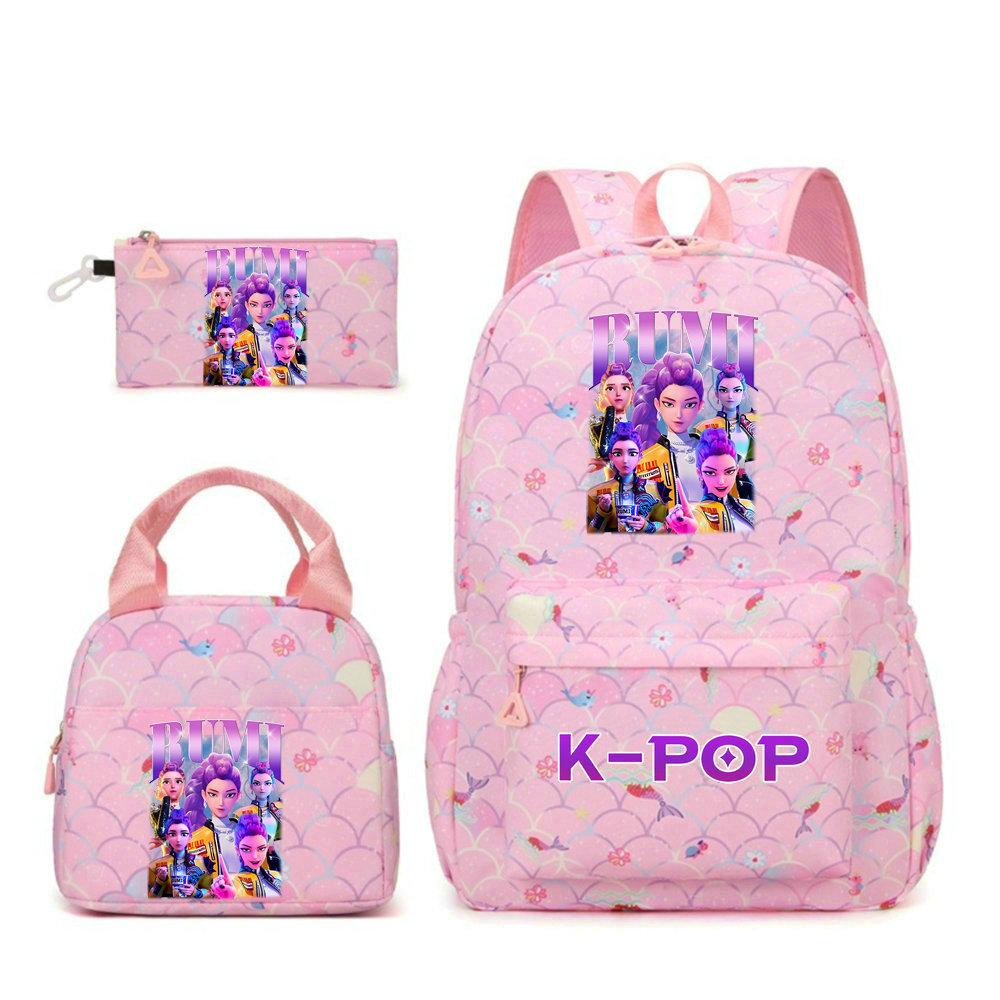 KPop Demon Hunters Character Colorful Backpack Three-Piece Set Rumi Mira Zoey HUNTR/X Saja Children'S Large Capacity Schoolbag