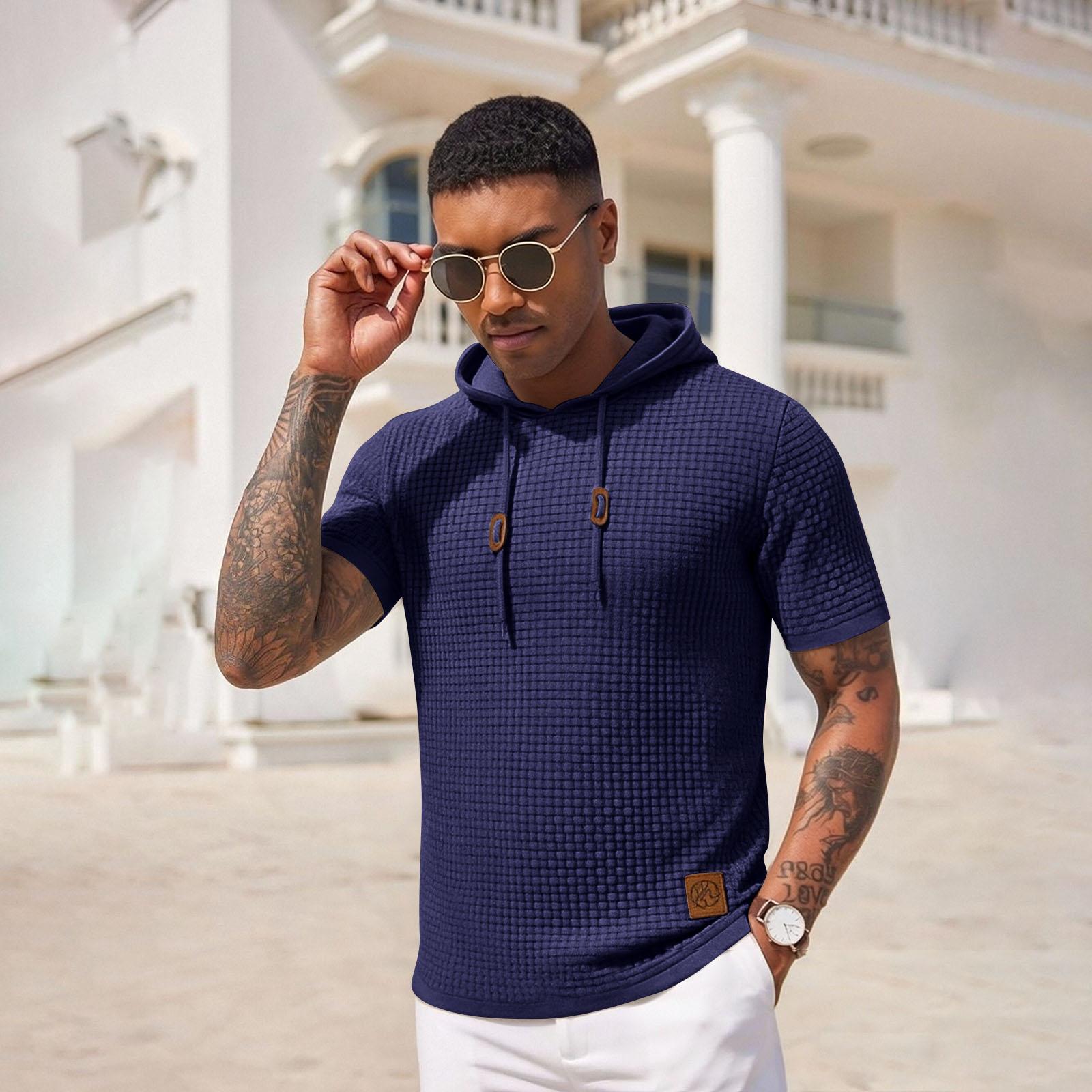 

Men s Hooded Short-Sleeve Casual Sports Short Sleeve Top XXXL
