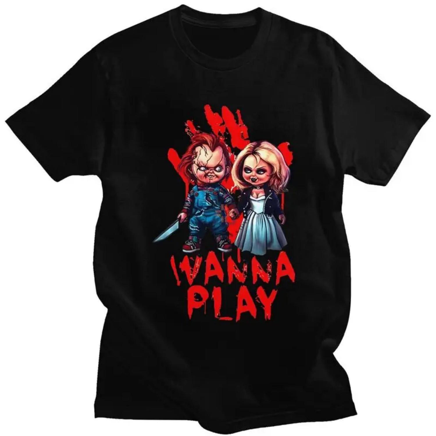 

Custom Male Child s Play T Shirts Short Sleeve Cotton Tshirt T-shirt Casual Halloween Horror Chucky Tees Loose Fit Clothing S разноцветный