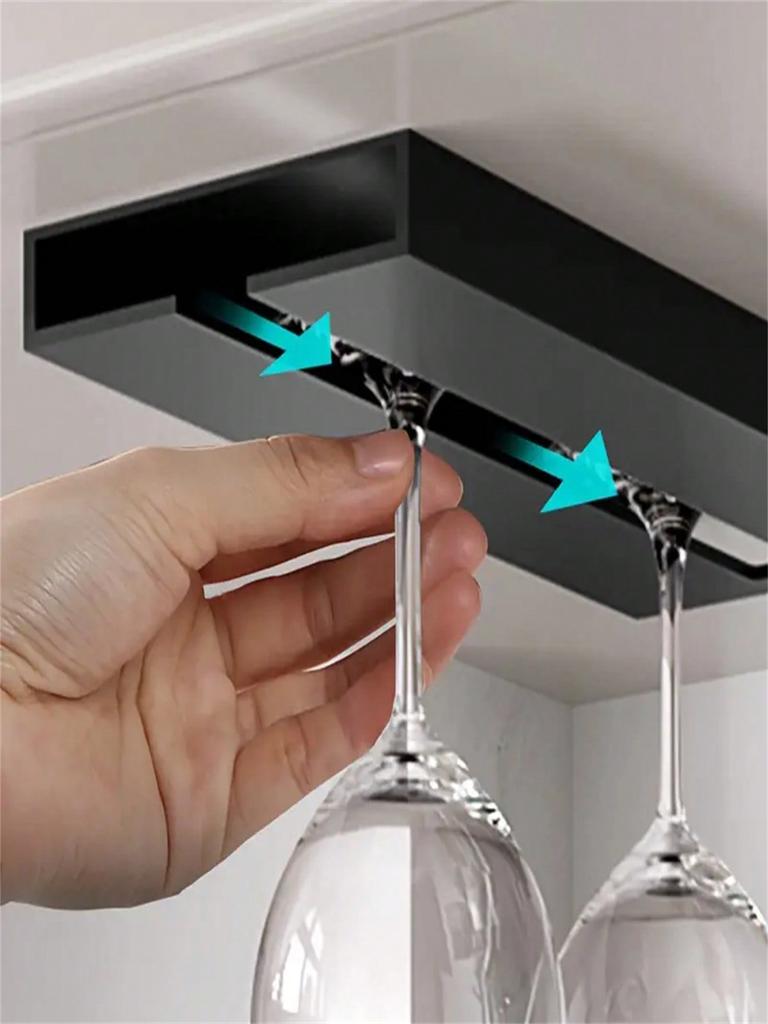 1Pc Goblet Rack Wine Glass Rack - Plastic Wall-Mounted Glassware Storage Rack for Home, Space-Saving Goblet Storage Under the Cabinet, E