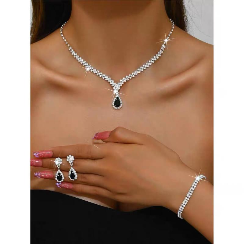 Fashion Simple Water Drop Crystal Rhinestone Necklace Earrings For Women Wedding Dress Accessories Light Luxury Jewelry Sets