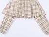Women's Plaid Layered Short Top - Loose, Lazy Style Design (2171018)