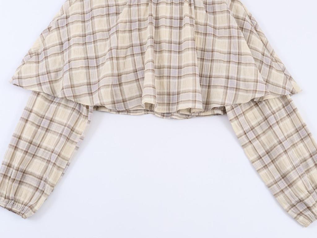 Women's Plaid Layered Short Top - Loose, Lazy Style Design (2171018)