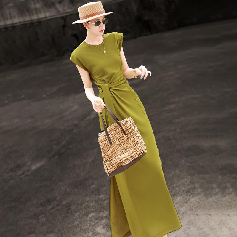 Lanseer Elegant Lace Panel Tie-Waist Midi Dress