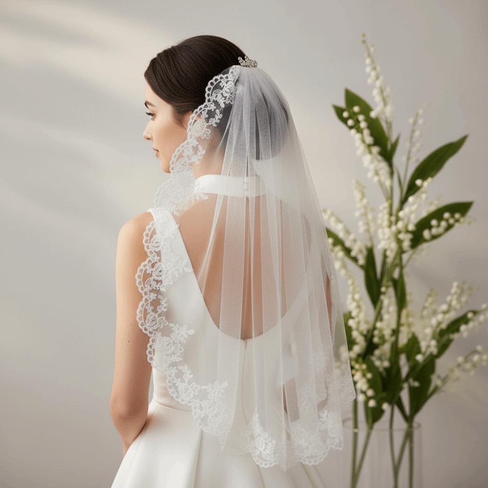 Scalloped Lace Bridal Veil Flower Embroidery Marriage Headwear Wedding Headpiece Beach Vacation
