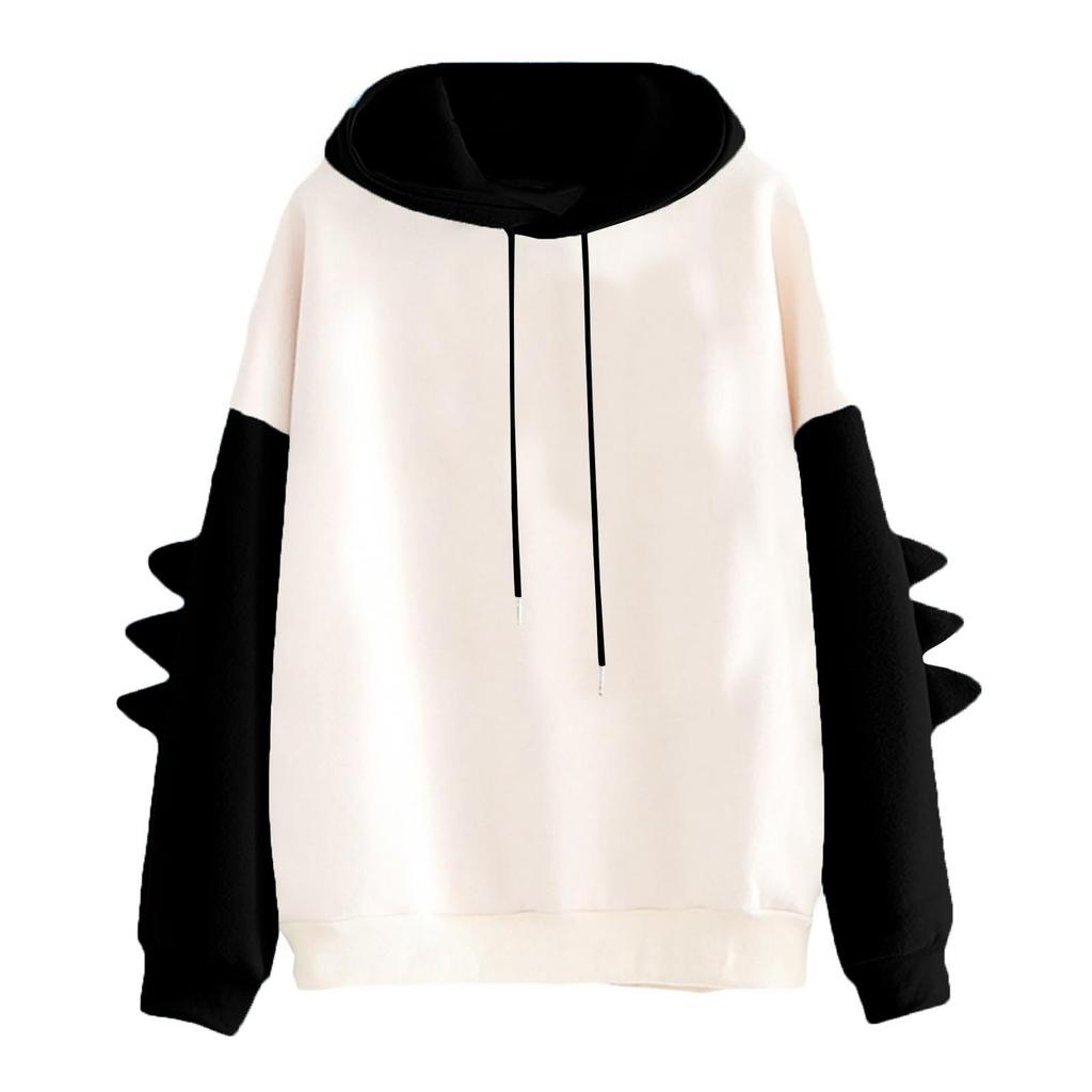 Women's Solid Color Contrasting Dinosaur Loose Casual Hoodie