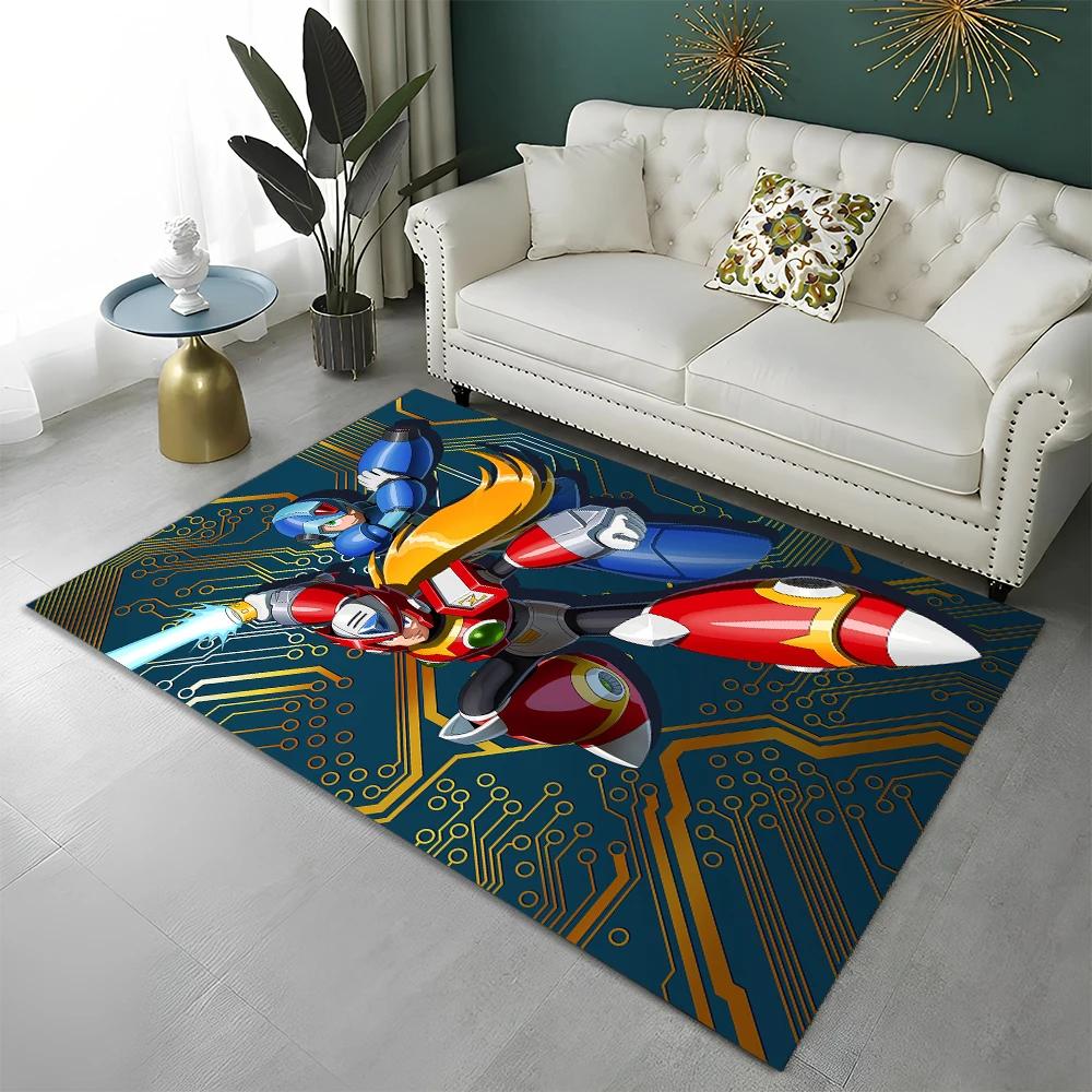 Retro Games Megaman Rockman Cartoon Carpet Rug for Home Living Room Bedroom Sofa Doormat Decor,Child Area Rug Non-slip Floor Mat