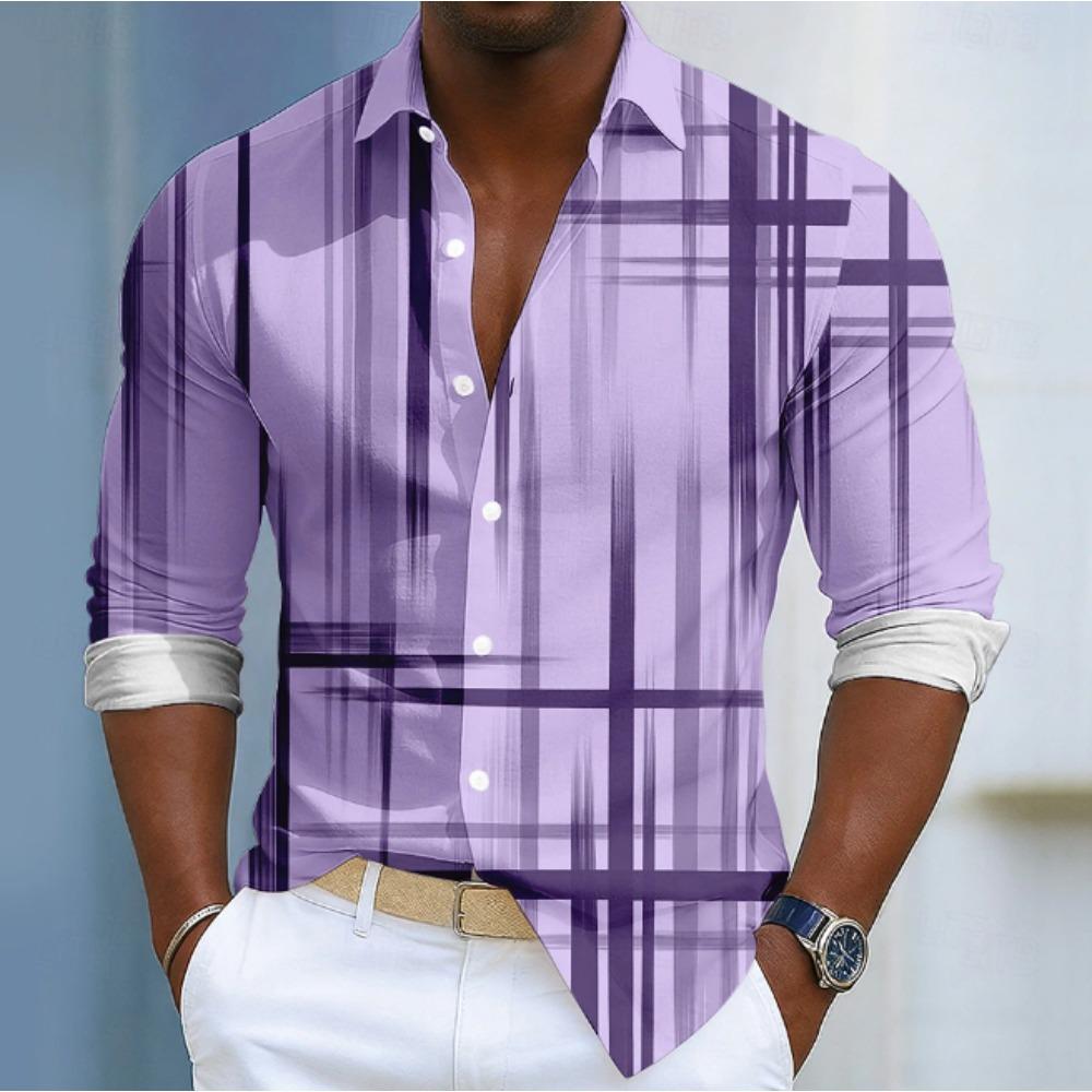 Men's Stripe Printed Long Sleeve Shirts Casual Cardigan New Button Holiday Fashion Shirts