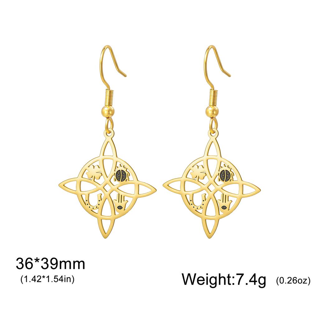 EUEAVAN Witch Knot Drop Earrings Stainless Steel Triskelion Tetragrammaton Pentagram Dangle Earrings Women Amulet Jewelry Gift