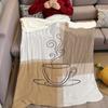 Line Art Coffee Cup Flannel Blanket Warm Soft Halloween Christmas Couch Warm Cozy Decorative Decor Gift for All Season