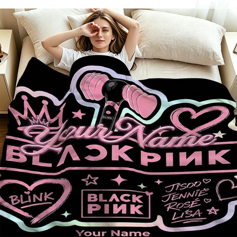 1PC Blackpink Custom Name Patterned Flannel Blanket Suitable For All Seasons for Home Decor Warmth and Comfort Gifts Holiday Present