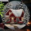 2D Flaches Aluminium-Weihnachtsschild mit Schneehäuschen-Muster - Warme Winter-Figuren-Ornamente - Ideal für Haustür, Wand, Veranda, Fensterdekoration - Ideal