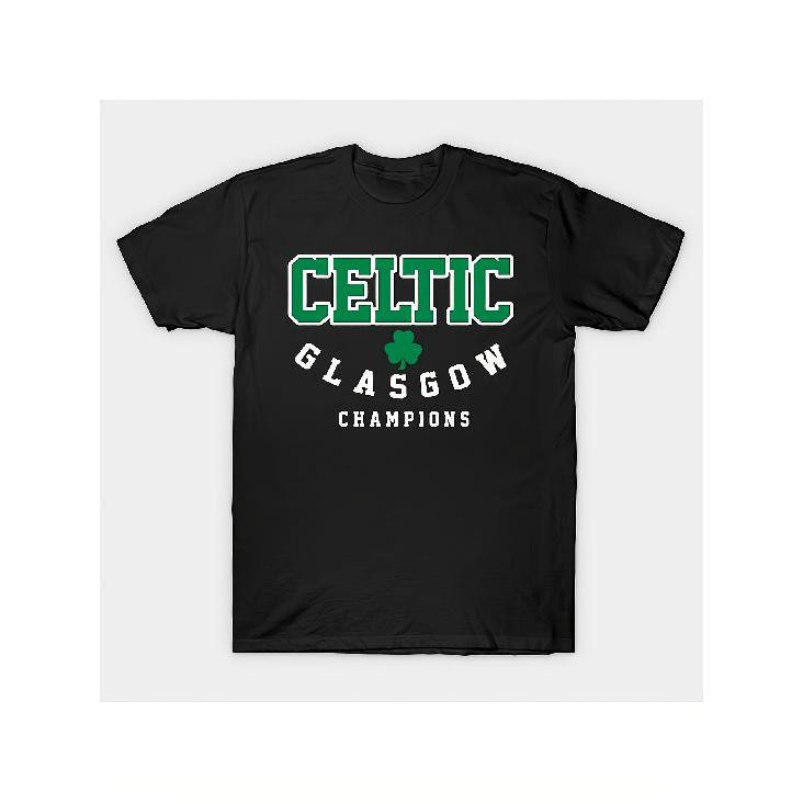 Men S Celtic Glasgow Champions Vintage T-Shirt - Heavyweight Lightweight Shirt with Celtic Kilt & Shamrock Graphic, Fan Merchandise, Retro Style Tee, S чёрный