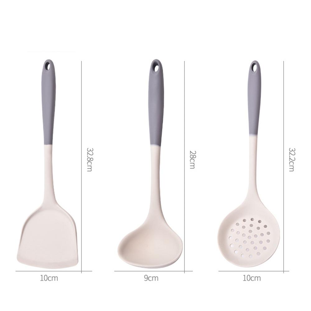 3Pcs/Set Heat Resistant Kitchenware Food Grade Silicone Kitchen Accessories Soup Ladle Spatula Draining Spoon Non-Stick Utensils