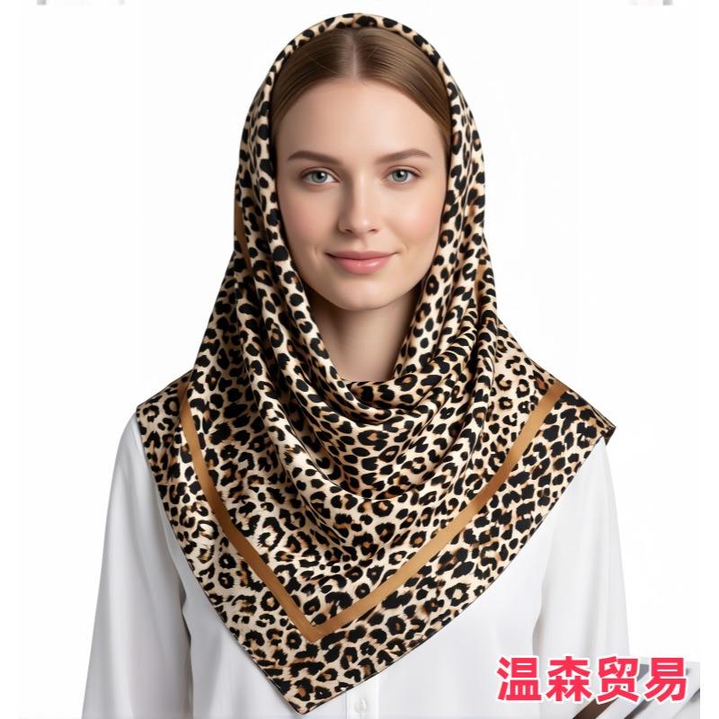 New 90 * CM Satin Square Scarf, Women's Headscarf, Scarf CO Contrasting Color Shawl Striped Simple Model