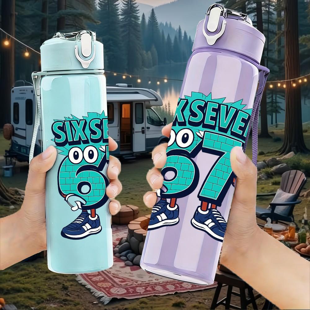 1PC Six Seven Bruh Sneaker Letter 750ml Color Plastic Sports Water Bottle Leakproof Flip Straw Lid Suitable for Sports Office Home Use