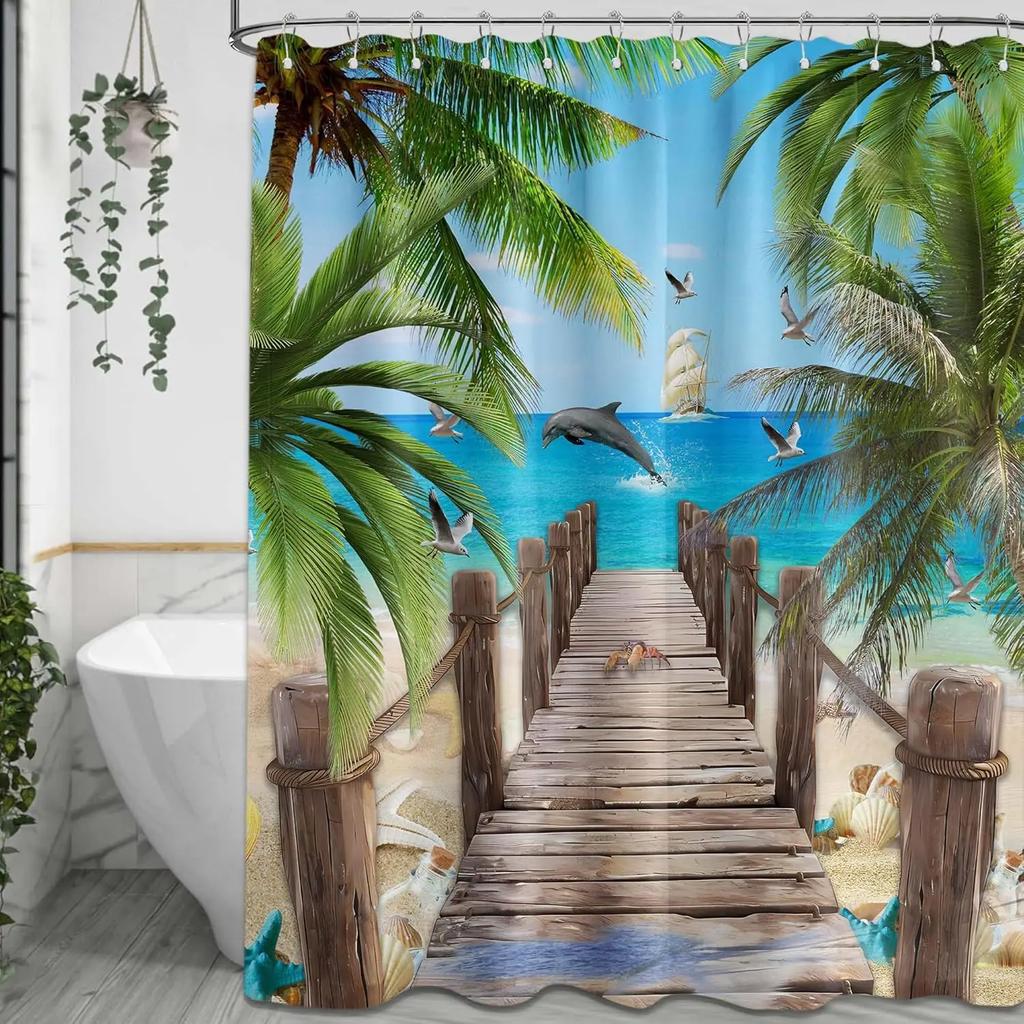 Magiczny Las Zasłona Prysznicowa Łazienka Zielone Drzewa Naturalny Wiosenny i Letni Krajobraz Wodoodporna Zasłona Prysznicowa z Hakiem