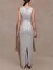 European American Women's Sleeveless Sequin Back Slit Evening Gown
