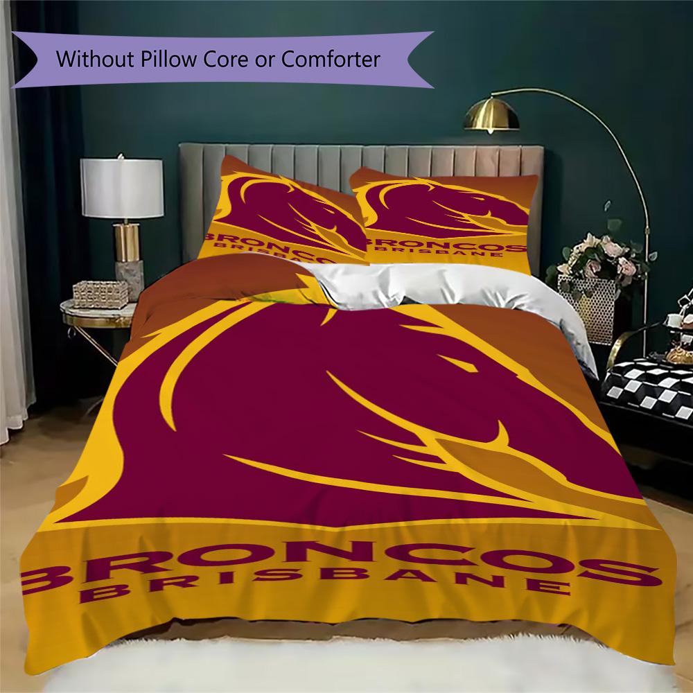 Brisbane Broncos Pattern Bedding,Quilt Set Quilt Cover Pillowcase Home Birthday Gift (1*duvet cover+2*pillowcase,without core)ZSJT0917137