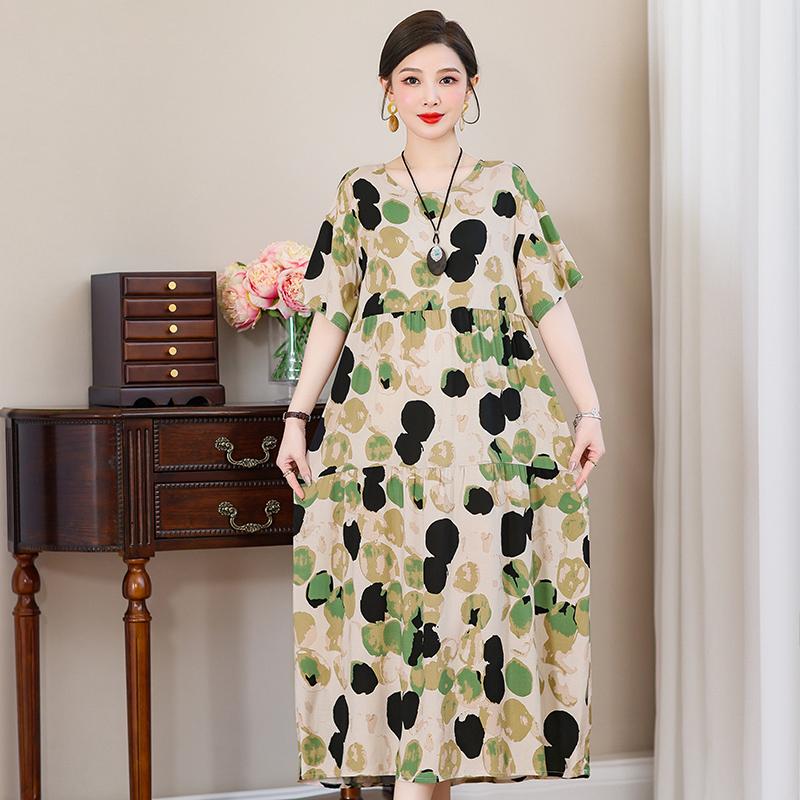 Plus Size Floral Dresses for Women  Oversize Loose Short Sleeve Summer Long Dress Middle-aged Women Summer Sundresses