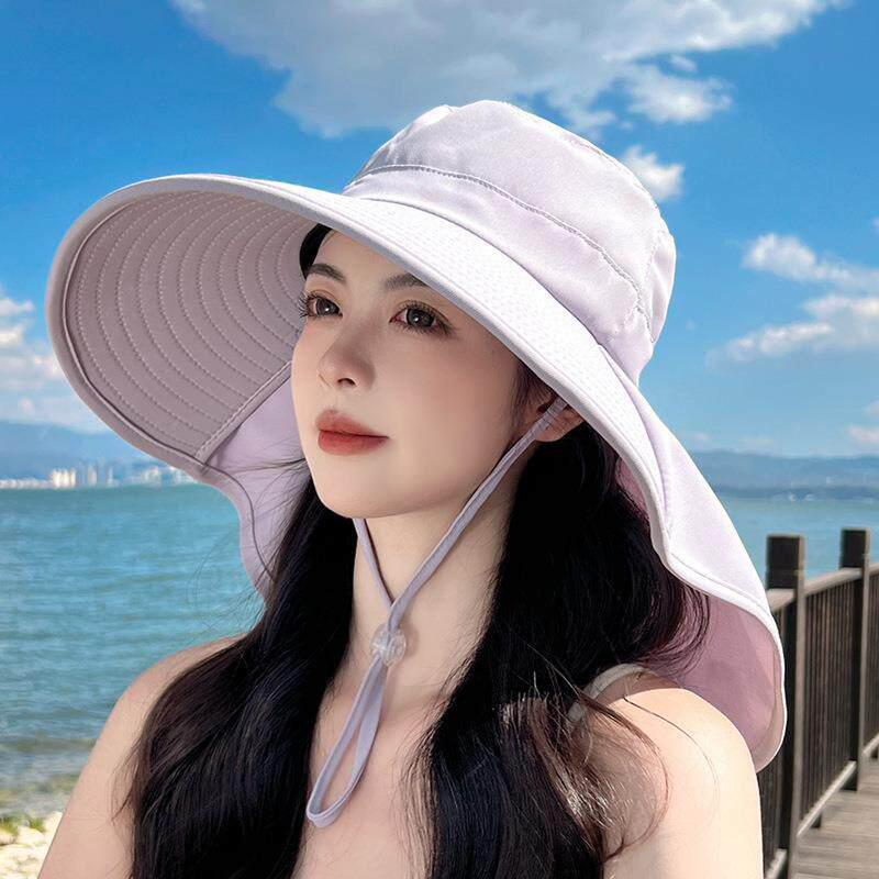 UPF50+ Womens Sun Hat Summer Ponytail Opening Wide Brim Foldable Travel Beach Fishermans Hat for Outdoor Activities