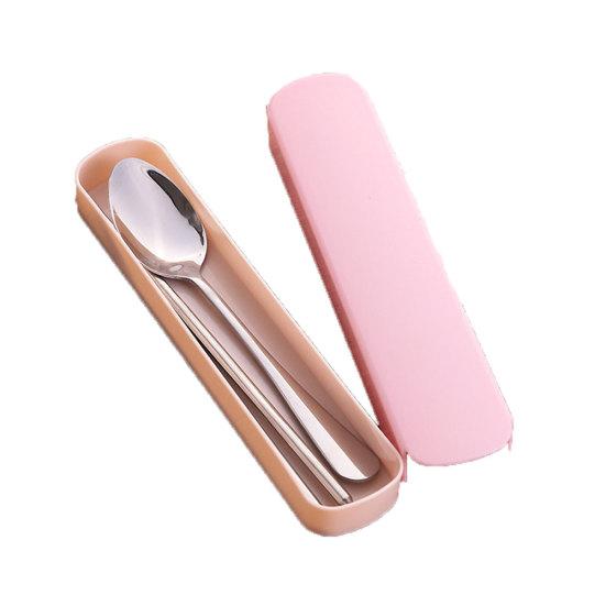 

Портативная дорожная ложка из нержавеющей стали, палочки для еды, набор столовых приборов с футляром для переноски розовый