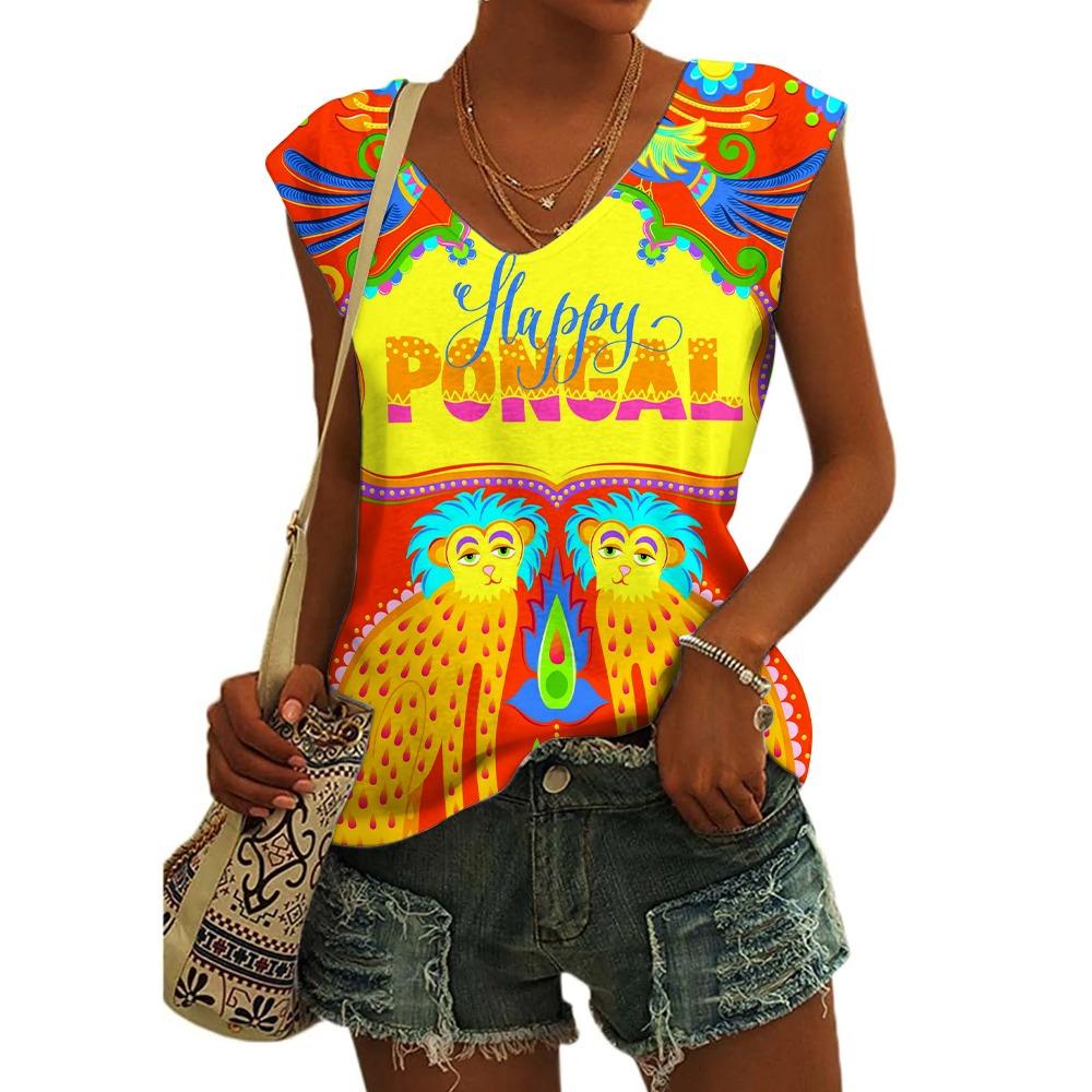 Women's Sleeveless T-shirts 3d Abstract Cat Print Vest Loose V-Neck T-shirts & Blouse Summer Breathable Basic Tops Tees