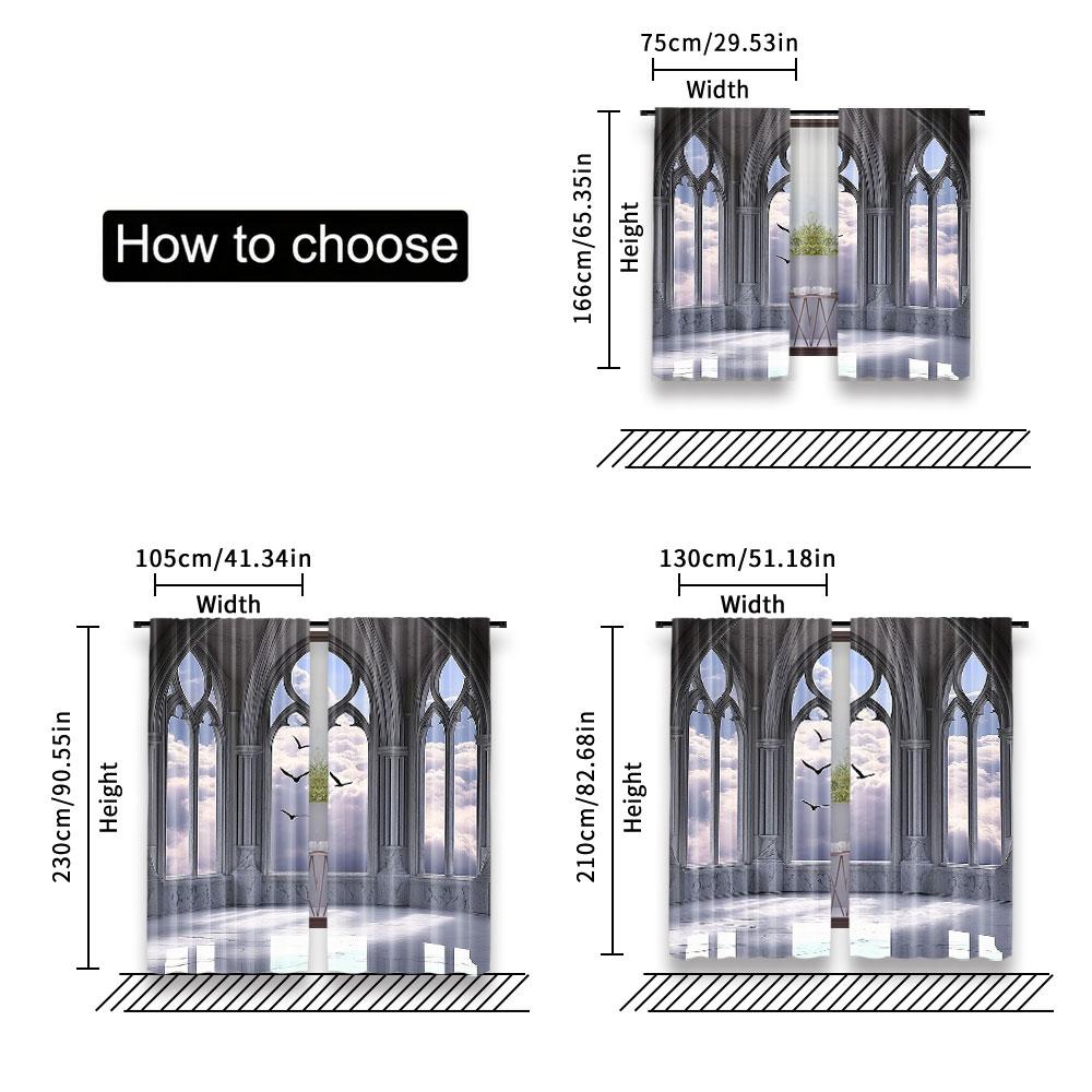 Set Of 2 Gothic Curtains Medieval Stone Balcony Graphic Design Mystic Middle Age Story Bedroom Living Room Dining Curtain Polyester Ideal For