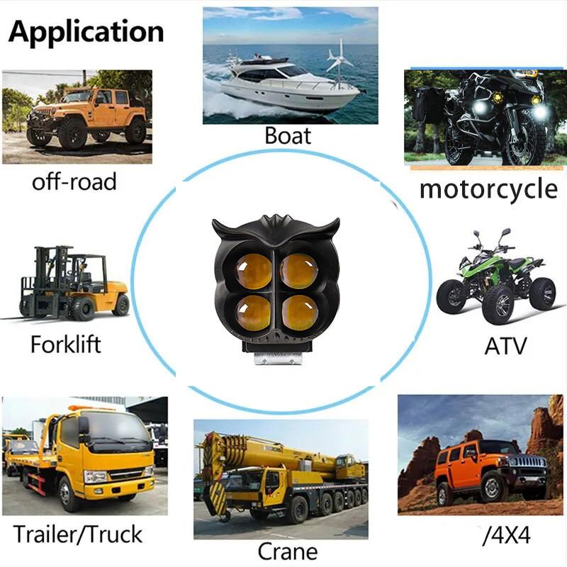 1/2 stücke Motorrad Scheinwerfer LED Spot Licht Eulenform 4 Lichtmodi Dual Farbe Weiß Gelb Strobe Nebel Licht Universal