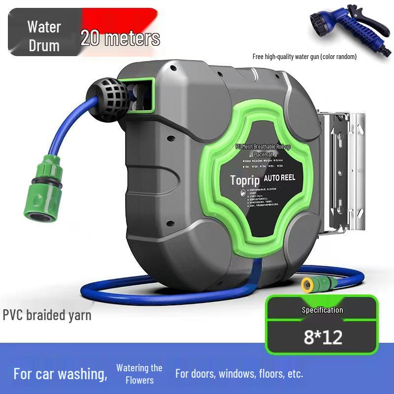 Retractable Foam Drum Hose Reel with PVC Pipe & Car Wash Water Gun