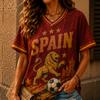 T-shirt à manches courtes et col en V pour femme avec imprimé graphique de football, coupe décontractée ample, haut pour un usage quotidien