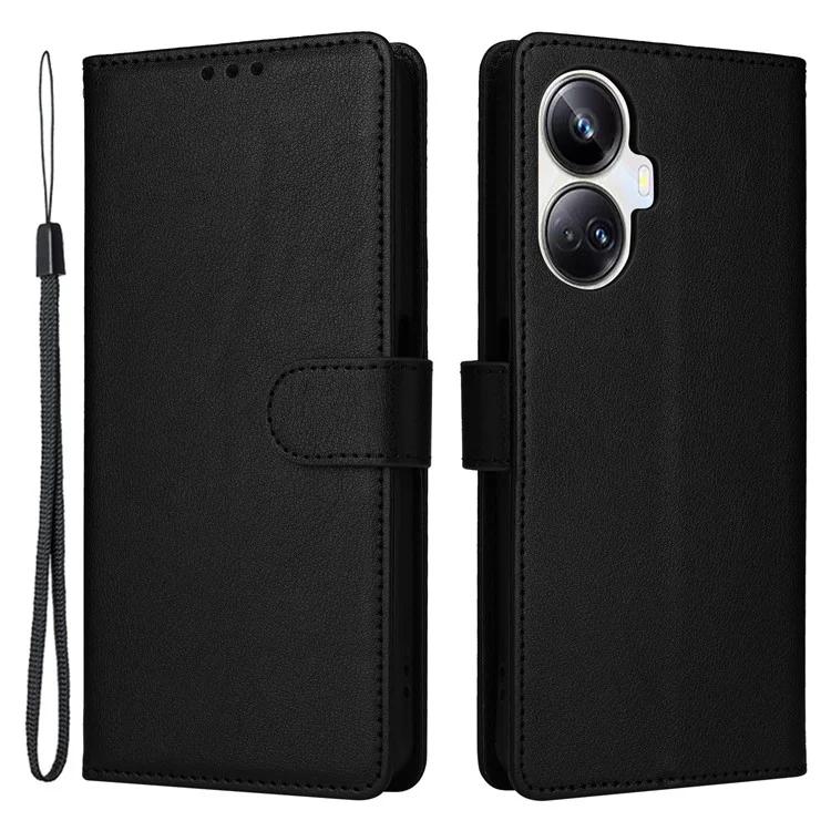 

Для Realme 10 Pro + 5G Чехол Для Телефона Из Искусственной Кожи С Подставкой Для Просмотра / Держателем Для 3 Карт - Черный