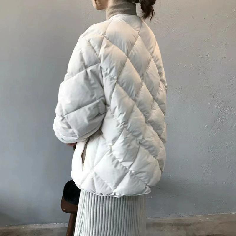 Women's  Autumn Winter Bread Down Cotton Jacket Fashion Quilted Coats Long Sleeved  Solid Long Sleeves Collarless Streetwear