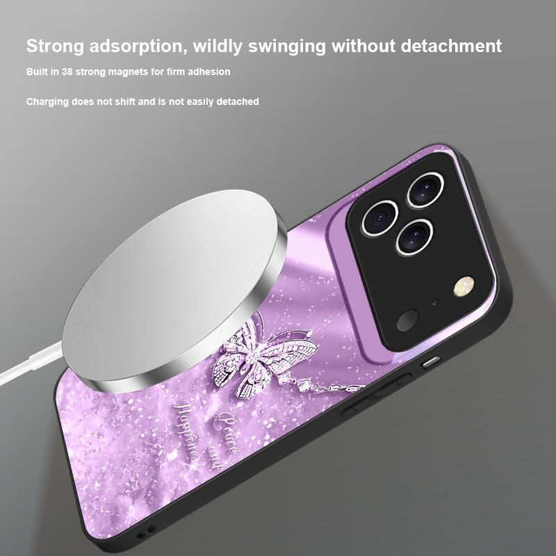 An elegant blue butterfly For iPhone 17 Pro Max 16 E 15 14 13 Plus 12 mini 11 17 Air XR Xs Max 7 Plus Magsafe Glass Phone Case