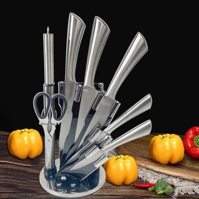8-Piece Knife Set Welding Horseshoe Hollow Handle Knife Kitchen All Stainless Steel Knives Cooking Tools