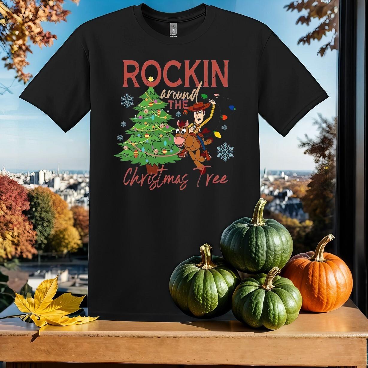 Rockin Around The Christmas Tree T-Shirt Mens Womens Tees Top T Shirt Mens Womens Tees Top Men Women Unisex Tshirt SY722 L