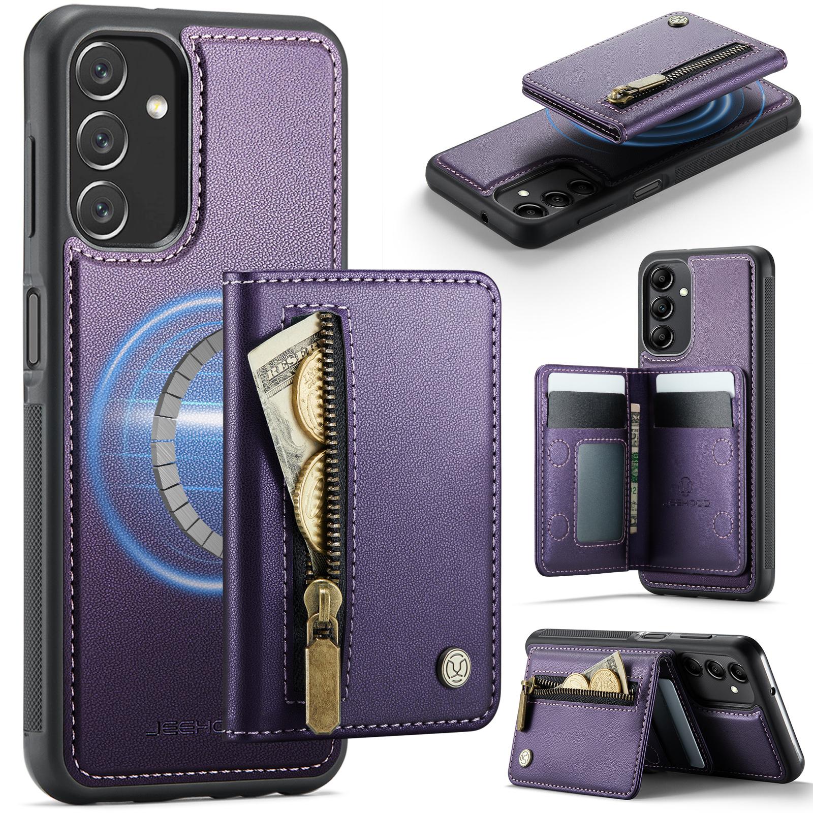 

For Samsung Galaxy M44 5G/Galaxy A14 5G Case JEEHOOD J12 Magnetic Detachable Zipper Wallet Kickstand Leather Back Cover Magnetic Case