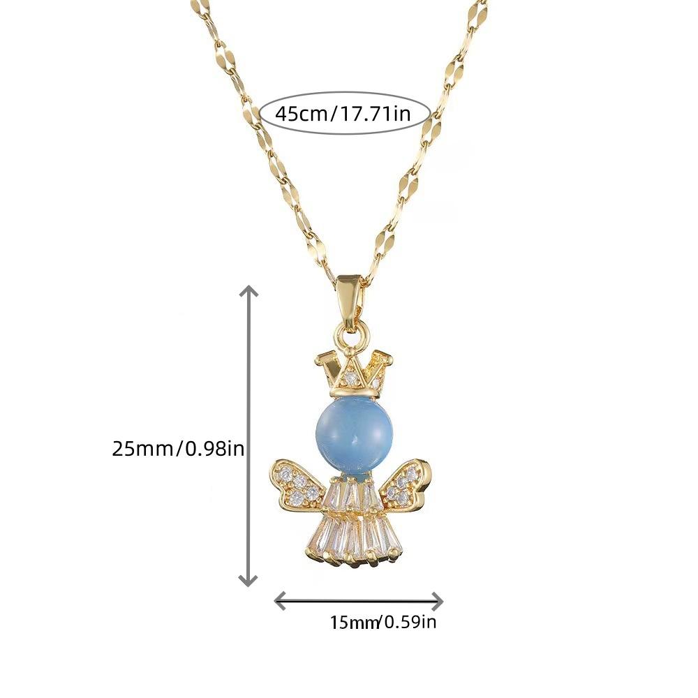 Wysoce spersonalizowany mały aniołek naszyjnik ze stali tytanowej dla kobiet, nowy design z kocim okiem i koroną