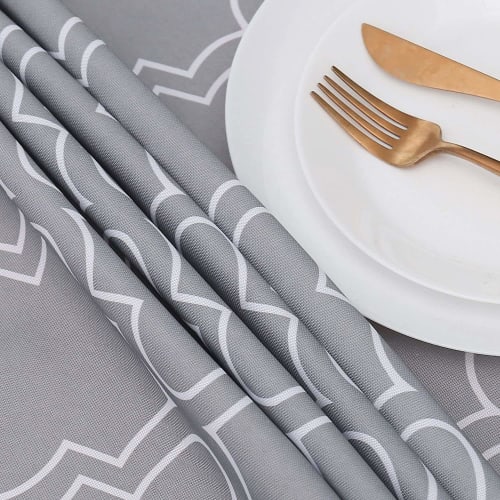 AooHome Runde Glanz-Tischdecke, Wasserabweisend, Nordischer Stil, Fleckenabweisend, Leicht zu Reinigen, Waschbar, Grau, 150 cm Durchmesser, Rund