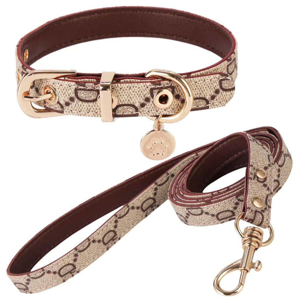 Vintage Floral Leather Pet Collar & Leash Set for Dogs and Cats