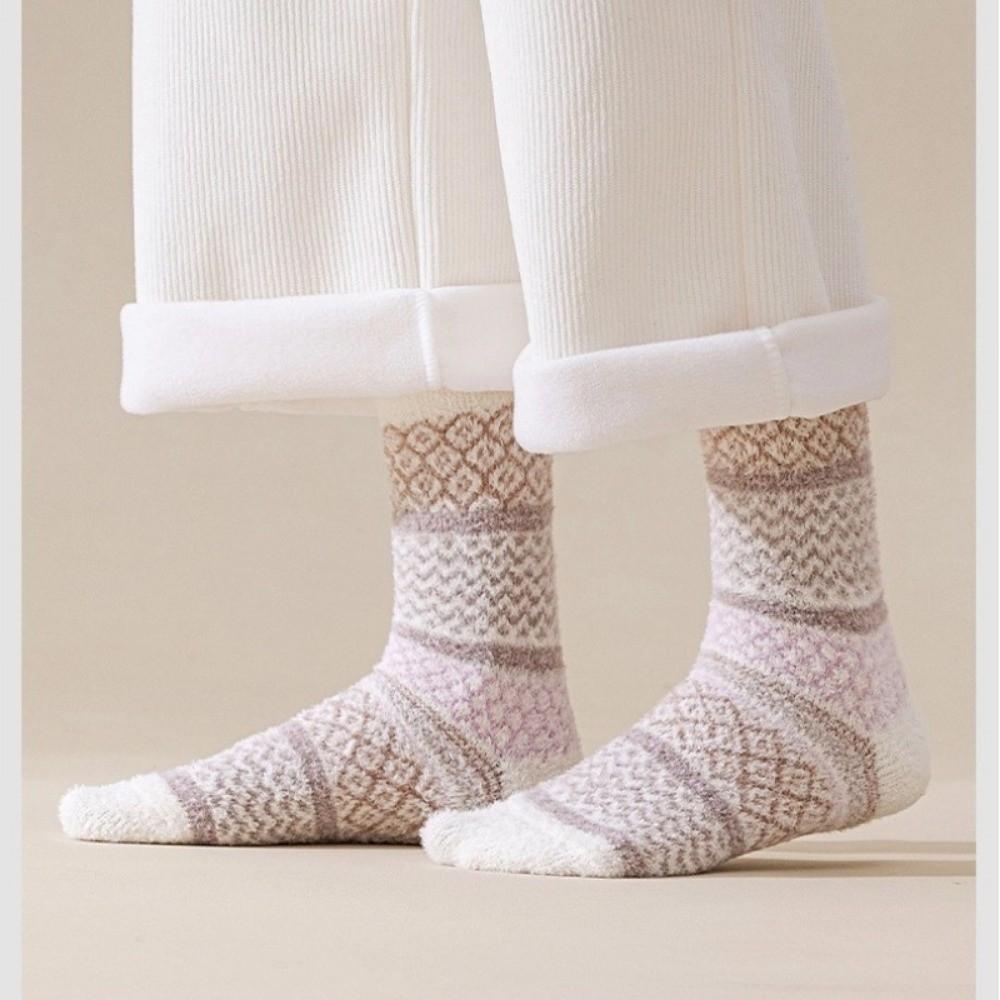 Fashion Autumn Winter Coral Fleece Socks Thicken Warm Sleep Socks Soft Half Fleece Medium Tube Sock For Women Girls