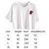 Women V\-neck Embroidered Rose Short T\-Shirt Ladies Top Girls
