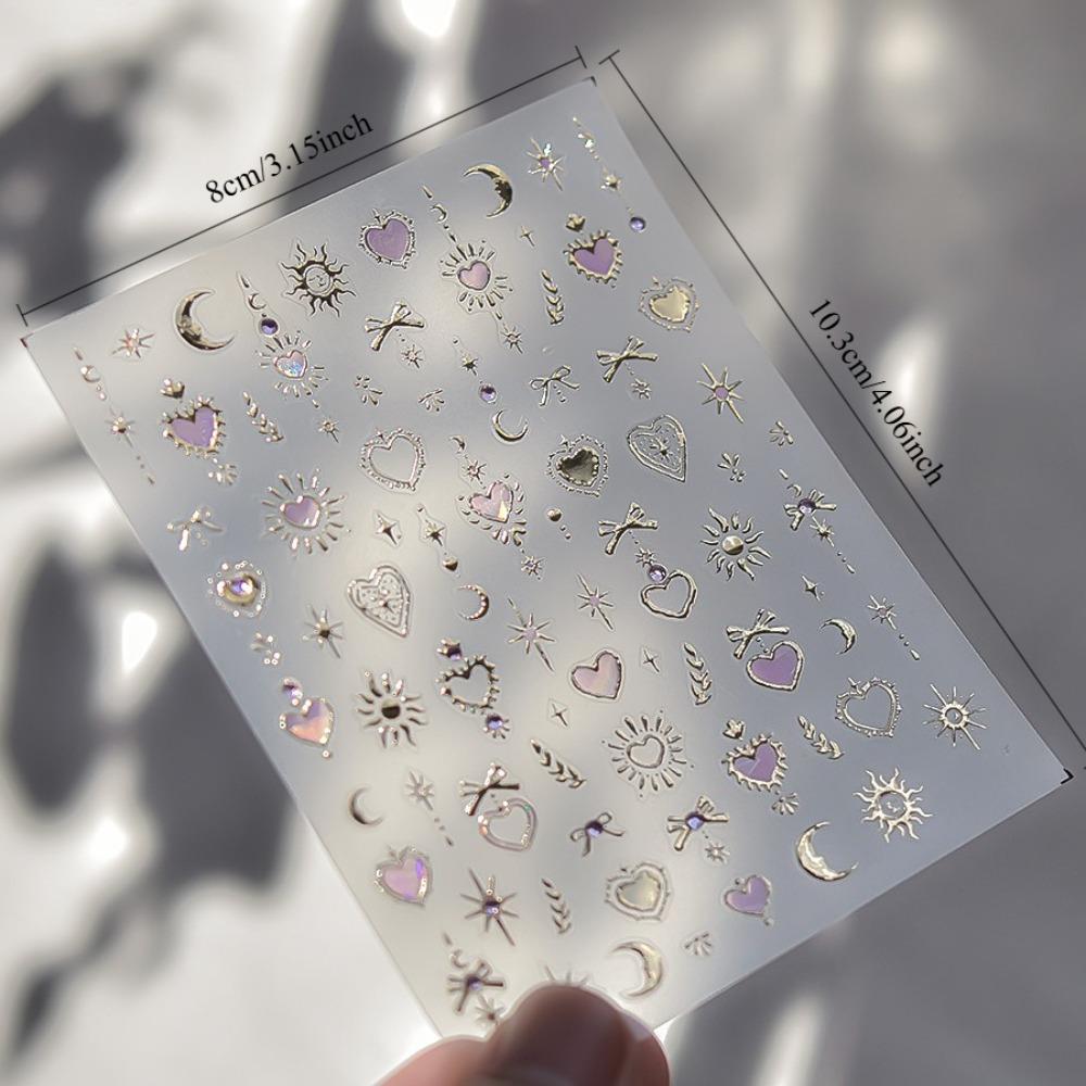 Crystal Nail Sticker Embossed Rhinestone Self-Adhesive Pink Heart Butterfly Star and Moon Design Festival Gift Supplies