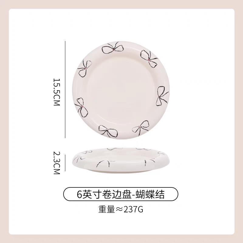 

Instagram Blogger s Plate Hand Drawn Butterfly Bow White Dudu Plate Dessert Jewelry Storage Ceramic Plate Coffee Shop Dish