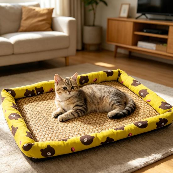 Pet Cooling Mat Summer Cooling Dog Bed Mat Washable Cooling Rattan Mat with Raised Edge Non-slip Bottom for Cats And Dogs