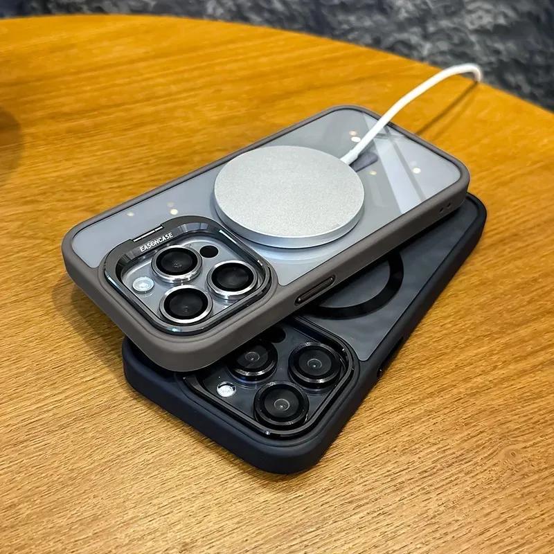 Magnetic Shockproof Phone Case For iPhone 16 16e 15 14 13 12 11 Pro Max For Magsafe Stand Glass Lens Protector Back Cover Funda