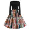 Women's Fashion Casual Round Neck Christmas Print Long Sleeve Dress