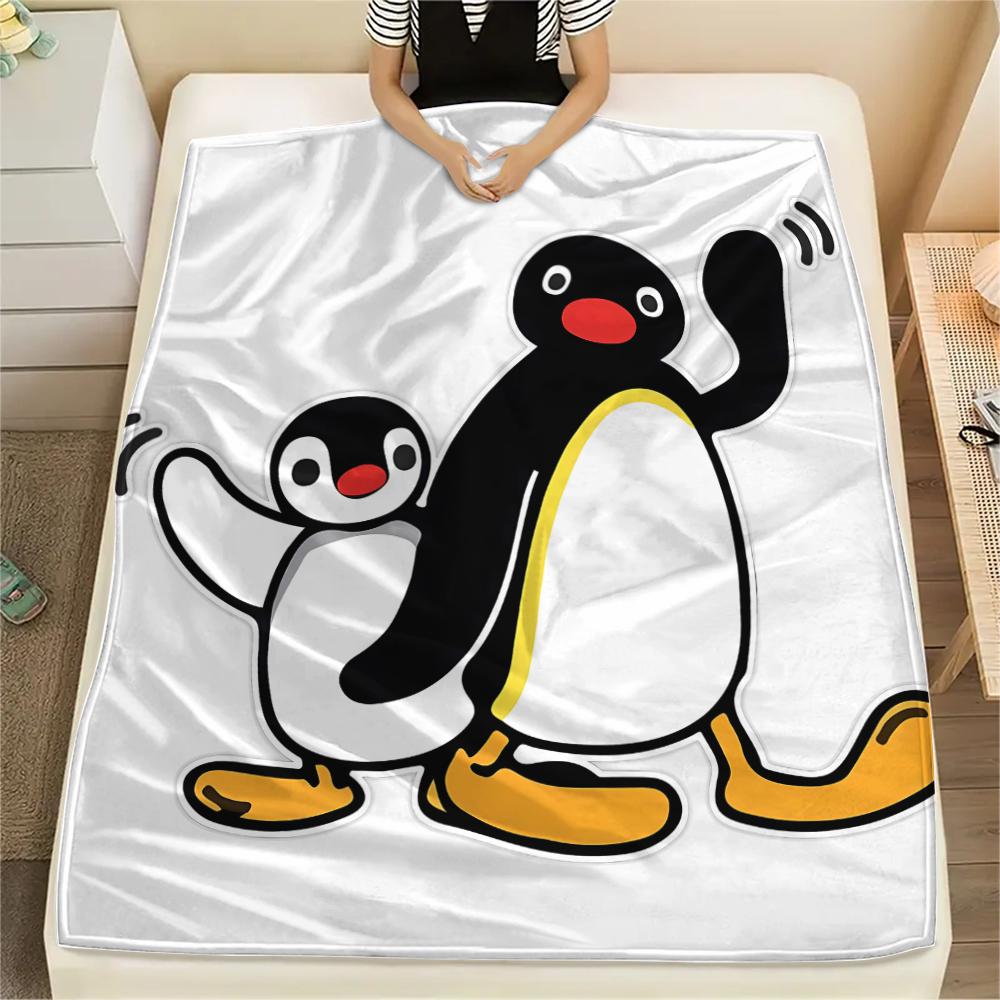

1PC PINGU Print Flannel Blanket, High quality All Seasons, Home Decor, Warmth and Comfort, Perfect for Christmas Gifts 80cm x 120cm